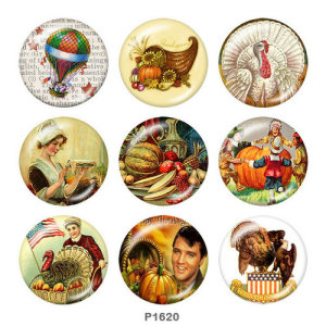 20MM  Thanksgiving  Print glass snaps buttons
