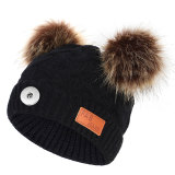 New autumn and winter children's fur ball hemp flower knitted hat bib men and women baby double-layer warm hat fit 18mm snap button jewelry