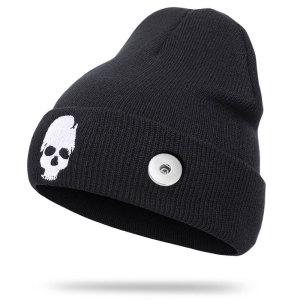 Halloween new autumn and winter skull embroidery knitted hat woolen hat fit 18mm snap button jewelry