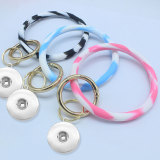 Round Camouflage Silicone Bracelet Keychain Large Bracelet Car Key Bracelet Ring fit snaps chunks  Snaps Jewelry