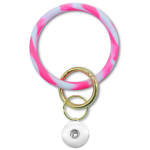 Round Camouflage Silicone Bracelet Keychain Large Bracelet Car Key Bracelet Ring fit snaps chunks  Snaps Jewelry
