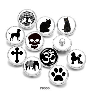 20MM  Cat  tree of life  Elephant  Dog  skull  Print   glass  snaps buttons