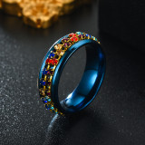 New Ring Stainless Steel Colorful Diamond Chain Rotating Ring