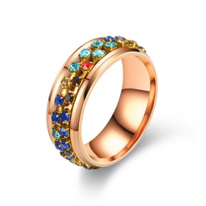 New Ring Stainless Steel Colorful Diamond Chain Rotating Ring