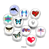 20MM  Dragonfly  Butterfly  Love  Print   glass  snaps buttons
