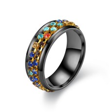 New Ring Stainless Steel Colorful Diamond Chain Rotating Ring