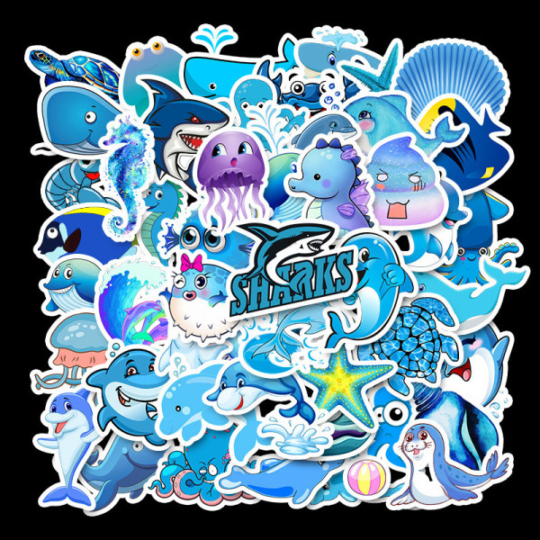 49 blue ocean cartoon animals cute waterproof personality guitar skateboard suitcase graffiti stickers
