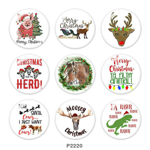 20MM  Christmas  Deer  Horse  pig  Print   glass  snaps buttons