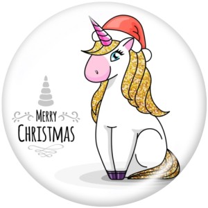 20MM  Christmas  Unicorn  Print   glass  snaps buttons