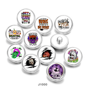 20MM  Halloween  skull  Print   glass  snaps buttons