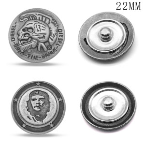 20MM Gun black peace skull design metal silver plated snap charms