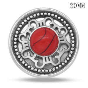 20MM Red turquoise  design metal silver plated snap charms