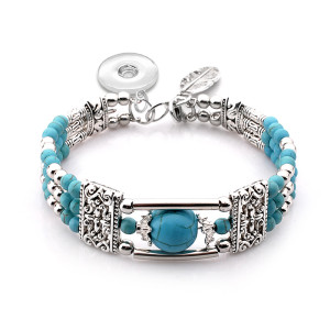 19CM Steel wire turquoise beaded bracelet boho style fit18&20MM  snaps jewelry