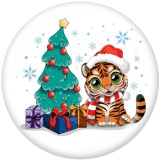20MM  Christmas  Cat  Deer  Print   glass  snaps buttons