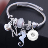 Stainless steel open seahorse shell crystal tassel bracelet fit snaps jewelry