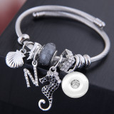 Stainless steel open seahorse shell crystal tassel bracelet fit snaps jewelry