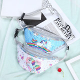 28*15cm Unicorn Waist Bag Student Cartoon Sequin Sports Shoulder Bag Mermaid Fashion Cosmetic Bag Waist Bag snap button jewelry