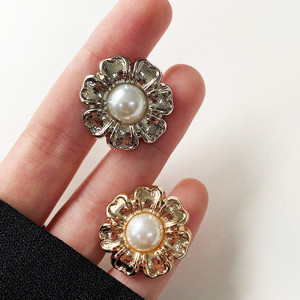 25MM High quality metal pearl Sun flower silver gold plated snap charms fit 20mm snap jewelry