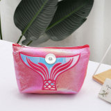 New cartoon cosmetic bag ladies pu hand storage bag ins fishtail travel waterproof cosmetic bag wash bag fit 18mm snap button jewelry