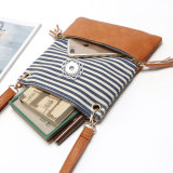 New style handbag canvas stitching PU striped shoulder messenger bag European and American simple tassel trend small square bag fit 18mm snap button jewelry