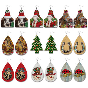 Christmas Snowflake Santa Claus  Christmas Tree Candy Leather Earrings