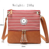 New style handbag canvas stitching PU striped shoulder messenger bag European and American simple tassel trend small square bag fit 18mm snap button jewelry