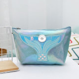 New cartoon cosmetic bag ladies pu hand storage bag ins fishtail travel waterproof cosmetic bag wash bag fit 18mm snap button jewelry