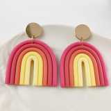 Rainbow color soft pottery earrings geometric U-shaped temperament fashion earrings