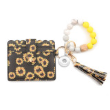Silicone Bead Bracelet Card Case Leopard Print Silicone Bead Bracelet PU Tassel Ladies Wallet Keychain fit 18mm snap button jewelry