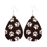 Flower dog paw print striped polka dot four-leaf clover Leather Earrings