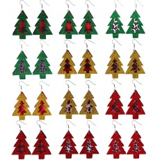 Double Christmas Tree Plaid  Leather Earrings