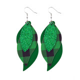 Double St. Patrick’s Day green four-leaf clover  Leather Earrings