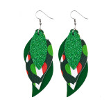 Double St. Patrick’s Day green four-leaf clover  Leather Earrings