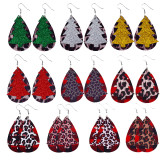 Double-layer Christmas tree sequined leopard print Leather Earrings