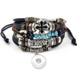 Alloy anchor cowhide bracelet Fashion turquoise beaded multi-layer braided bracelet fit18&20MM  snaps jewelry