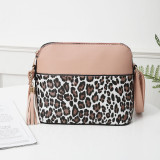 Bags new handbags leopard print hit color stitching shell bag tassel shoulder messenger bag fit 18mm snap button jewelry