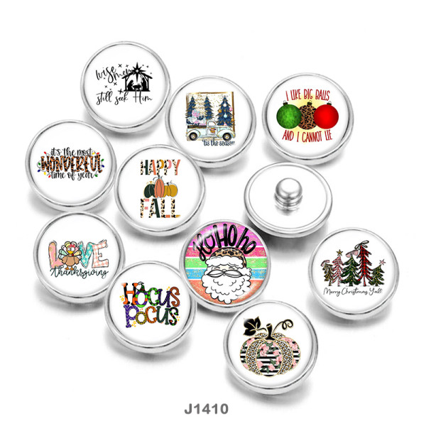 20MM  Christmas  love  Santa Claus  Print  glass  snaps  buttons