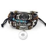 Alloy anchor cowhide bracelet Fashion turquoise beaded multi-layer braided bracelet fit18&20MM  snaps jewelry