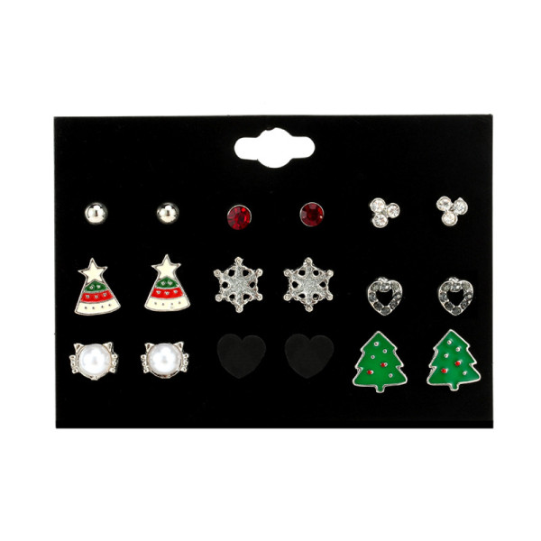 Christmas 9 pairs set earrings Christmas series snowflake Christmas hat alloy fashion simple earrings women