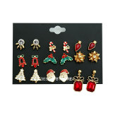 Christmas earrings set combination elk gift stick bow knot hat tree old man alloy trend earrings