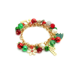 Christmas Bracelet, Pearl Bell, Diamond Ball, Crystal Bead, Snowflake Christmas Tree Alloy Gift Bracelet