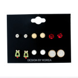 Christmas 6 pairs set earrings Christmas series a variety of pearl crystal alloy fashion earrings