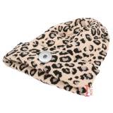 Women's autumn and winter new fashion leopard print woolen hat casual double-layer warm knitted hat fit 18mm snap button jewelry