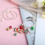 Christmas Necklace Long Chain with Hanging Alloy Santa Hat Gift Knot Bell Holiday  65CM Necklace