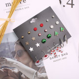 Christmas 12 pairs set earrings Christmas tree alloy five-pointed star stud earrings