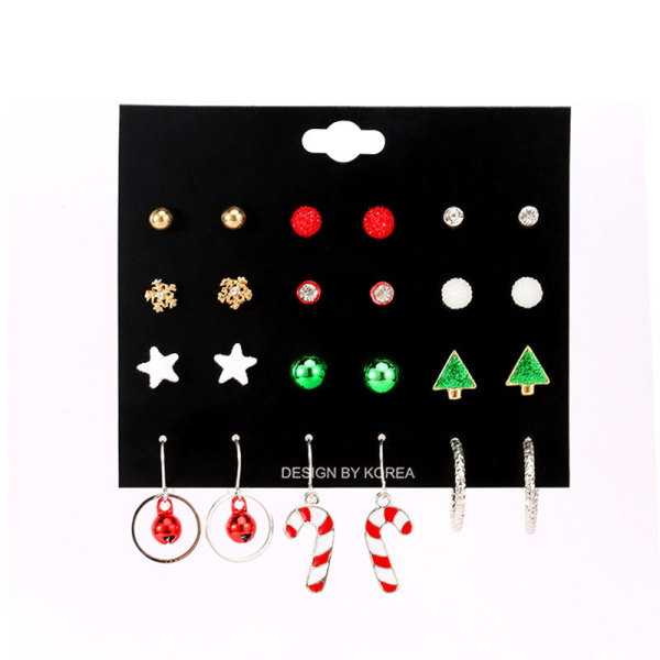 Christmas 12 pairs set earrings Christmas tree alloy five-pointed star stud earrings
