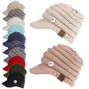 Labeled Baseball Cap Peaked Cap Back Opening Ponytail Hat Autumn and Winter Woolen Hat Ladies fit 18mm snap button jewelry