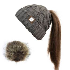 Horsetail Hair Ball Woolen Hat Warmth Twisted Hat Crimped Edge Knitted Hat fit 18mm snap button jewelry