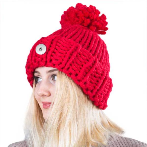 New style handmade thick wool knitting big ball knit hat fit 18mm snap button