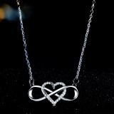 Women's Golden Silver Rose Gold Heart Shaped Lucky 8 Diamond Love Heart Pendant Necklace Jewelry